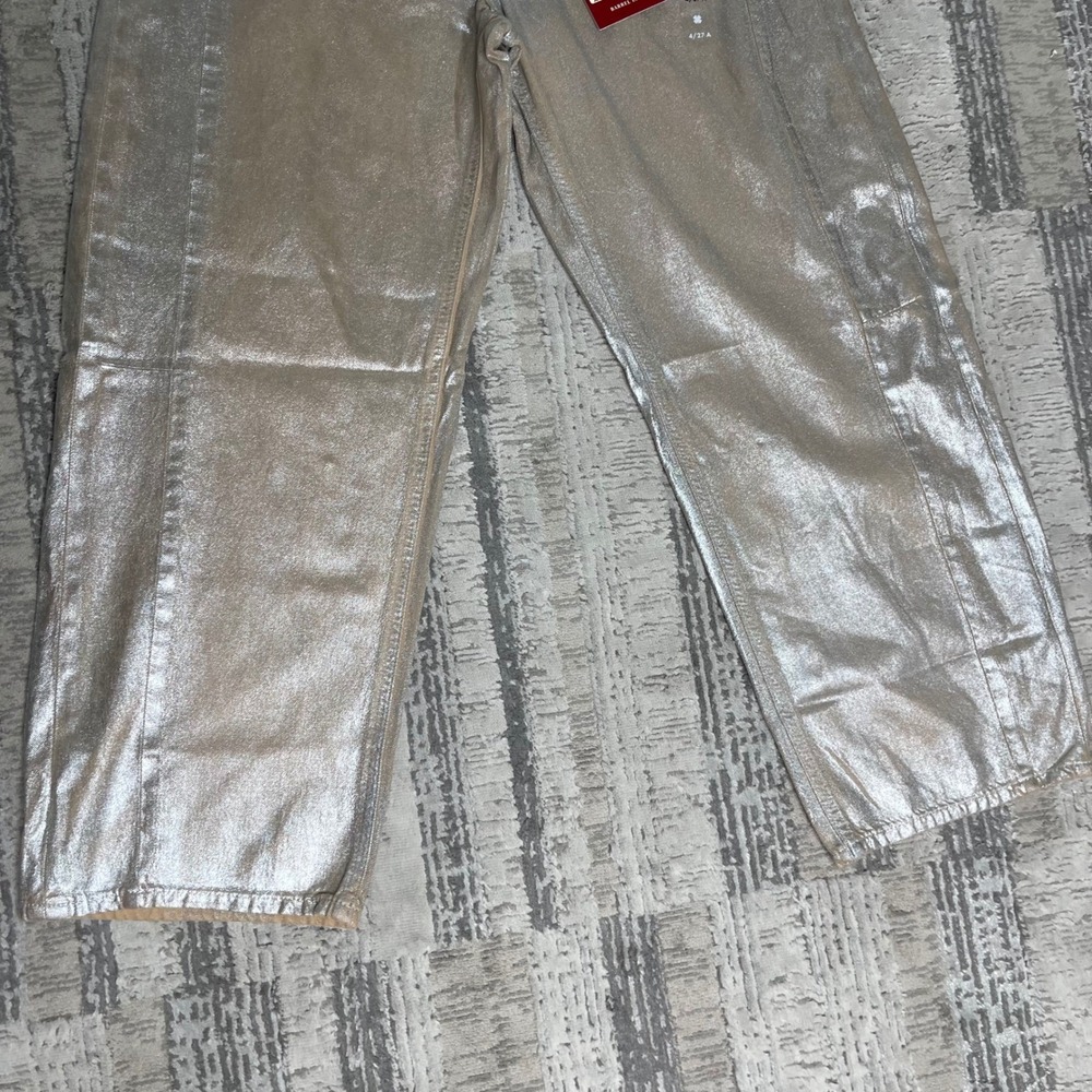 NEW Lucky Brand Legend Silver Metallic Barrel Leg Jeans High Rise Ankle 4/27‎ A - Picture 5 of 13